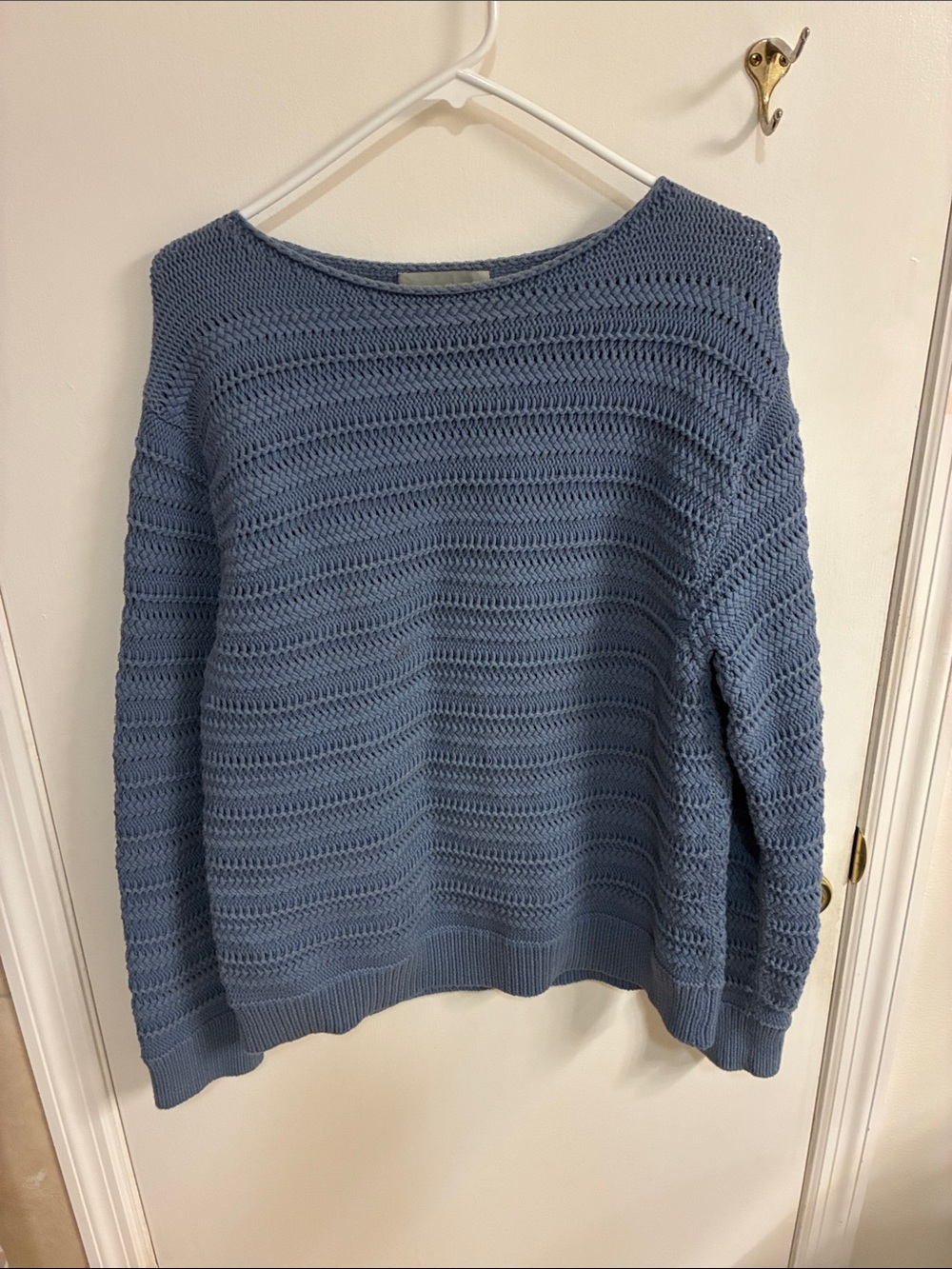 Vince Dusty Blue Open-Knit Crewneck Sweater Sz M